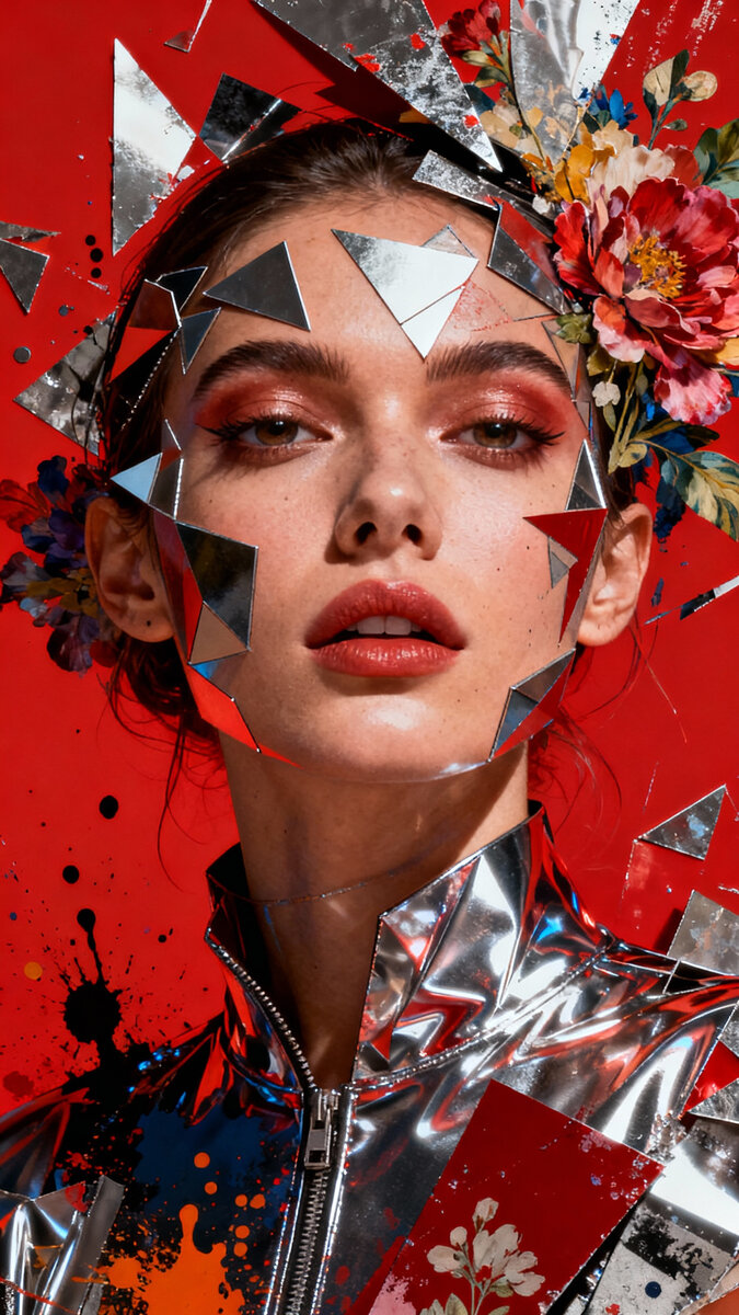 Umělecká koláž avantgardní modelky s abstraktními prvky a… Umělecká koláž avantgardní modelky s abstraktními prvky a…