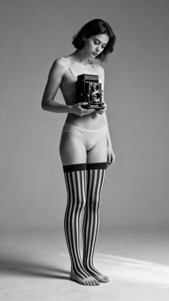 Černobílá fotografie zachycující ženu v zamyšlené, klidné…