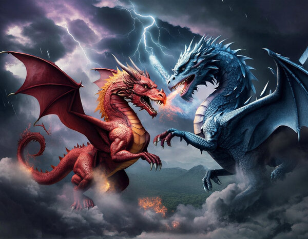 Zuřivá bitva na obloze mezi dvěma draky