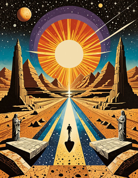 Grafická ilustrace pro obal rockového alba ze 70. let —…