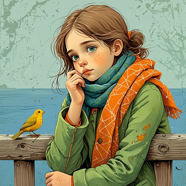 Okouzlující ilustrace zobrazující mladou dívku s jemnými…