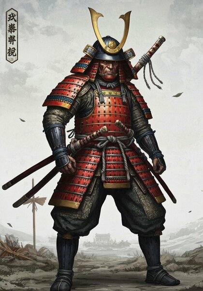 Samuraj v plné zbroji, konceptuální umění ve stylu Yoji…