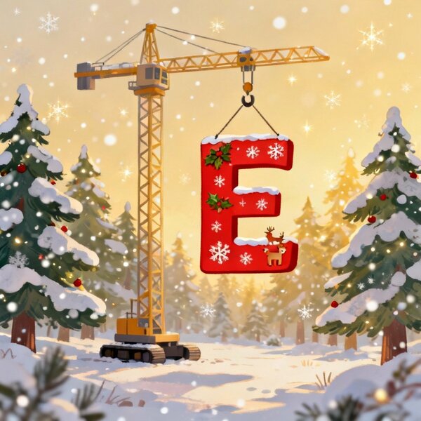 v zachumeleném vánočním lese stojí stavební jeřáb který na…