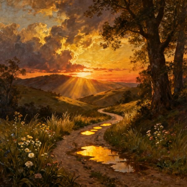 17th century oil painting
A magical warm sunset over…