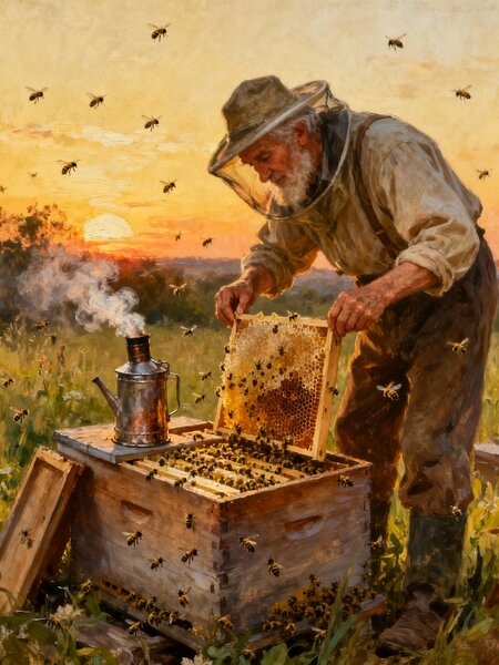 oil painting gouache, art of old masters.
An old beekeeper…