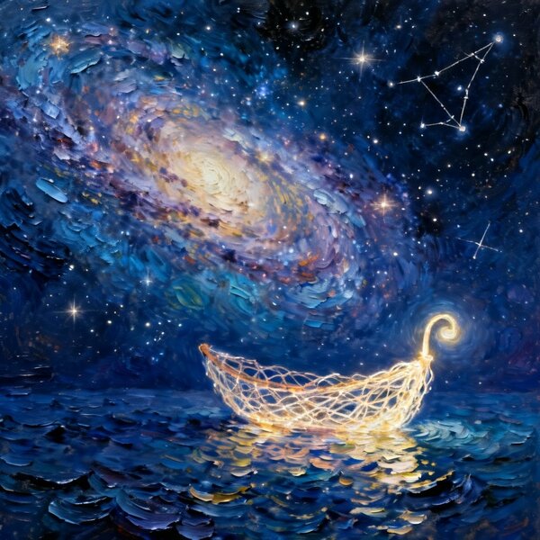 Osamělá, okouzlující loďka vyrobená z propleteného…